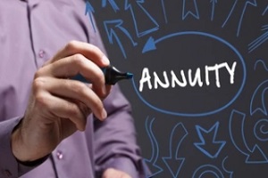 man writing annuity with sketch pen