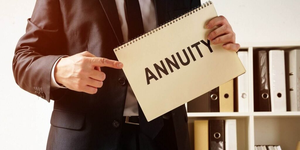 annuity sign in the book that holds manager