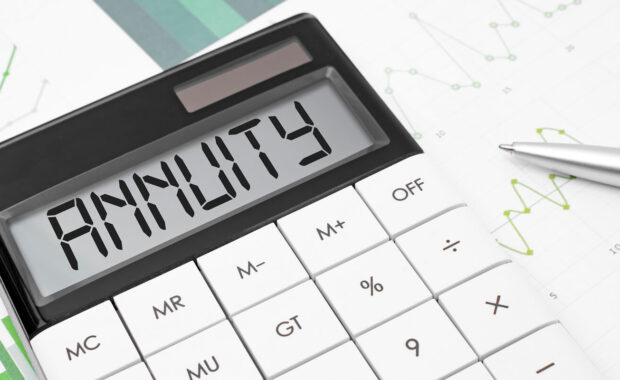 calculator with the word annuity on display with chart