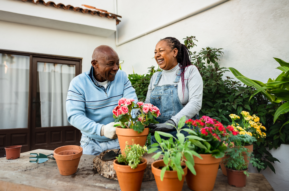 couple gardening outside