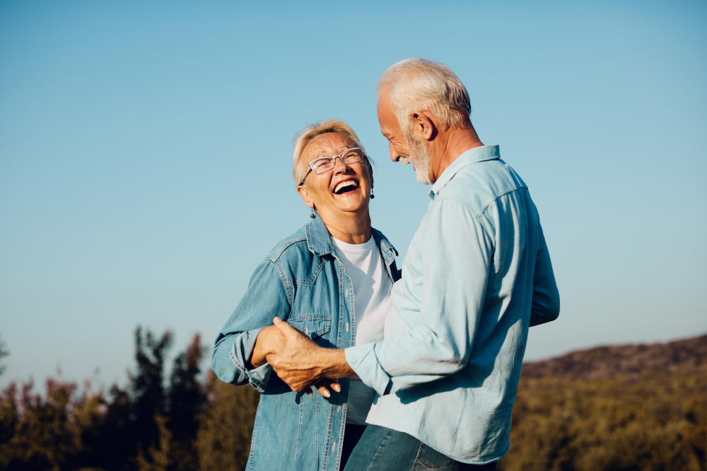 couple outside enjoying the sunny day