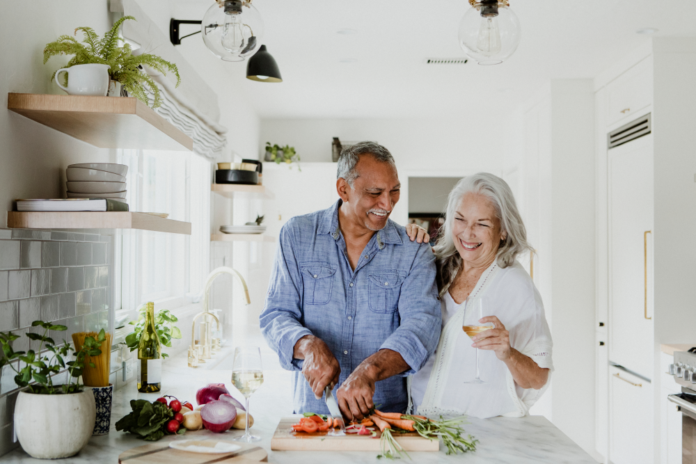 couple cooking in their new kitchen