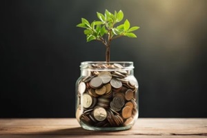 jars of coin with plant on it